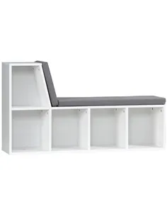 HOMCOM Bookcase Storage Shelf with Cushioned Reading Seat, Bookshelf Storage Cabinet for Study Living Room, White