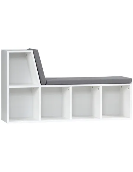 HOMCOM Bookcase Storage Shelf with Cushioned Reading Seat, Bookshelf Storage Cabinet for Study Living Room, White