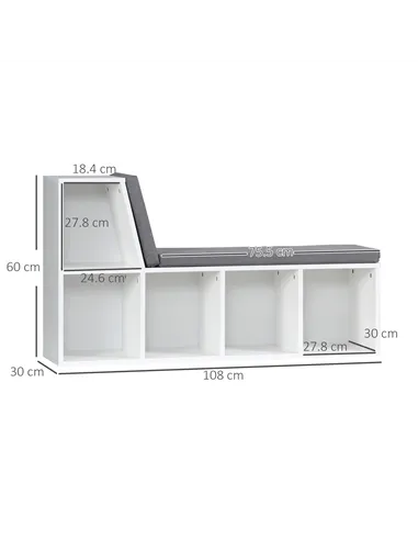 HOMCOM Bookcase Storage Shelf with Cushioned Reading Seat, Bookshelf Storage Cabinet for Study Living Room, White