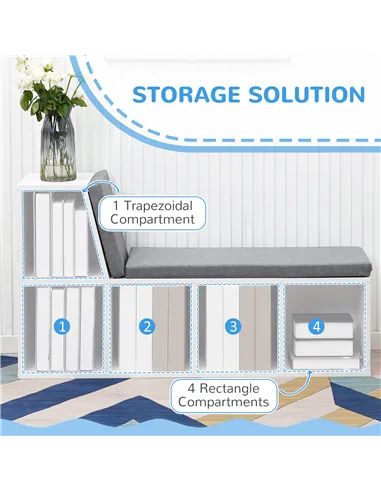 HOMCOM Bookcase Storage Shelf with Cushioned Reading Seat, Bookshelf Storage Cabinet for Study Living Room, White