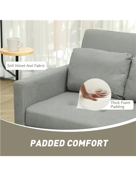 HOMCOM Velvet-Feel Two-Seater Sofa Bed - Light Grey
