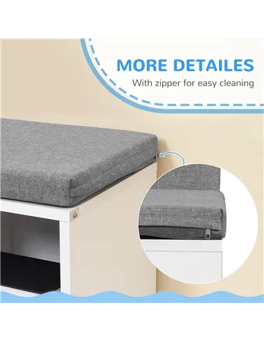 HOMCOM Bookcase Storage Shelf with Cushioned Reading Seat, Bookshelf Storage Cabinet for Study Living Room, White