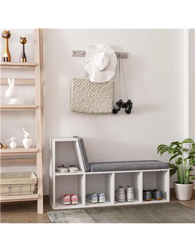 HOMCOM Bookcase Storage Shelf with Cushioned Reading Seat, Bookshelf Storage Cabinet for Study Living Room, White