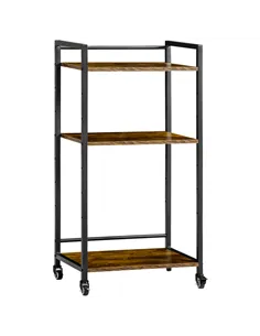 HOMCOM 3-Tier Printer Stand, Utility Cart, Rolling Trolley with Adjustable Shelves with Lockable Wheels for Home Office, Rustic 
