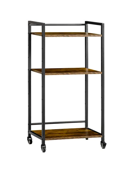 HOMCOM 3-Tier Printer Stand, Utility Cart, Rolling Trolley with Adjustable Shelves with Lockable Wheels for Home Office, Rustic 