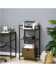 HOMCOM 3-Tier Printer Stand, Utility Cart, Rolling Trolley with Adjustable Shelves with Lockable Wheels for Home Office, Rustic  2
