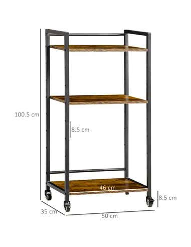 HOMCOM 3-Tier Printer Stand, Utility Cart, Rolling Trolley with Adjustable Shelves with Lockable Wheels for Home Office, Rustic 