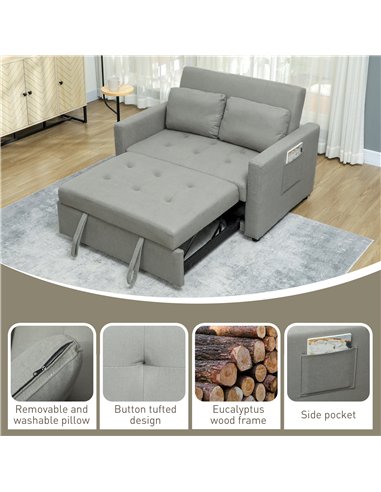 HOMCOM Velvet-Feel Two-Seater Sofa Bed - Light Grey