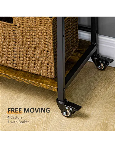 HOMCOM 3-Tier Printer Stand, Utility Cart, Rolling Trolley with Adjustable Shelves with Lockable Wheels for Home Office, Rustic 