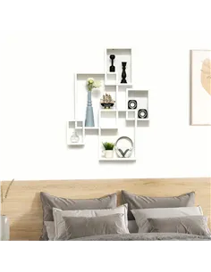 HOMCOM Floating Shelves, Wall Mounted Interlocking Cube Shelves, Display Wall Shelf for Living Room, Bedroom, Hallways, White 2