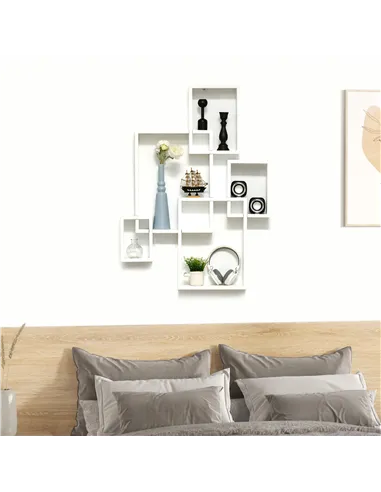 HOMCOM Floating Shelves, Wall Mounted Interlocking Cube Shelves, Display Wall Shelf for Living Room, Bedroom, Hallways, White