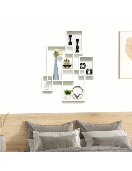 HOMCOM Floating Shelves, Wall Mounted Interlocking Cube Shelves, Display Wall Shelf for Living Room, Bedroom, Hallways, White