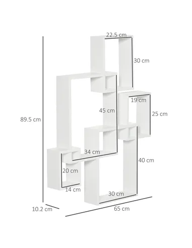 HOMCOM Floating Shelves, Wall Mounted Interlocking Cube Shelves, Display Wall Shelf for Living Room, Bedroom, Hallways, White