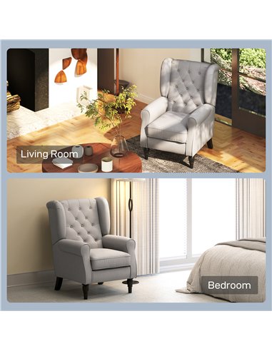 HOMCOM Retro Accent Chair, Wingback Armchair with Wood Frame Button Tufted Design for Living Room Bedroom, Grey