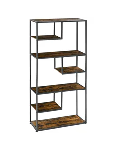 HOMCOM Industrial Bookcase Shelf, 6 Tier Metal Shelving, Storage Shelves for Living Room, Home Office, Bedroom, Rustic Brown