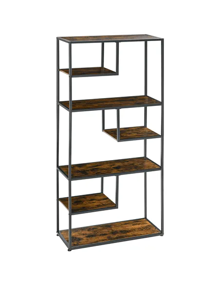 HOMCOM Industrial Bookcase Shelf, 6 Tier Metal Shelving, Storage Shelves for Living Room, Home Office, Bedroom, Rustic Brown