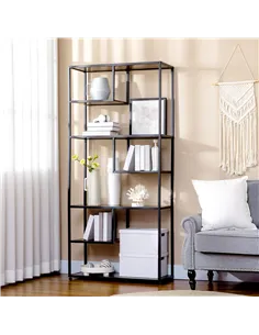 HOMCOM Industrial Bookcase Shelf, 6 Tier Metal Shelving, Storage Shelves for Living Room, Home Office, Bedroom, Rustic Brown 2