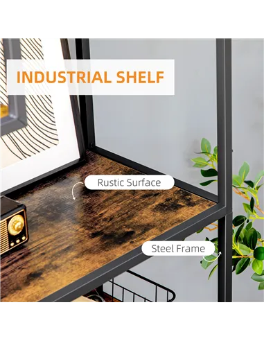 HOMCOM Industrial Bookcase Shelf, 6 Tier Metal Shelving, Storage Shelves for Living Room, Home Office, Bedroom, Rustic Brown