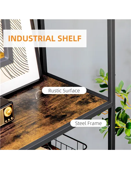 HOMCOM Industrial Bookcase Shelf, 6 Tier Metal Shelving, Storage Shelves for Living Room, Home Office, Bedroom, Rustic Brown