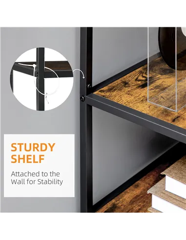 HOMCOM Industrial Bookcase Shelf, 6 Tier Metal Shelving, Storage Shelves for Living Room, Home Office, Bedroom, Rustic Brown