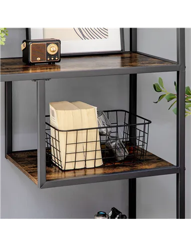 HOMCOM Industrial Bookcase Shelf, 6 Tier Metal Shelving, Storage Shelves for Living Room, Home Office, Bedroom, Rustic Brown