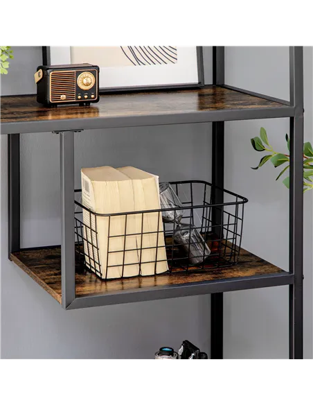 HOMCOM Industrial Bookcase Shelf, 6 Tier Metal Shelving, Storage Shelves for Living Room, Home Office, Bedroom, Rustic Brown
