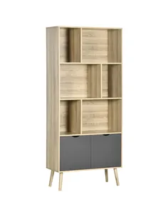 HOMCOM Modern Bookcase with Bottom Cabinet and 6 Open Shelves, Freestanding Bookshelf for Study Living Room Home Office, Natural