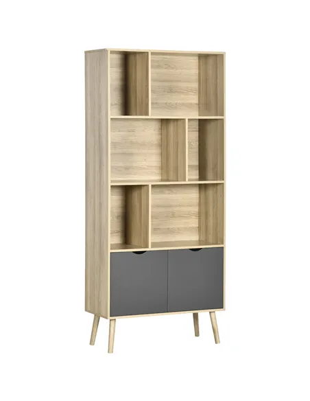 HOMCOM Modern Bookcase with Bottom Cabinet and 6 Open Shelves, Freestanding Bookshelf for Study Living Room Home Office, Natural