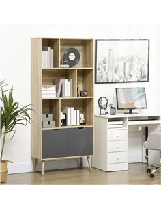 HOMCOM Modern Bookcase with Bottom Cabinet and 6 Open Shelves, Freestanding Bookshelf for Study Living Room Home Office, Natural 2