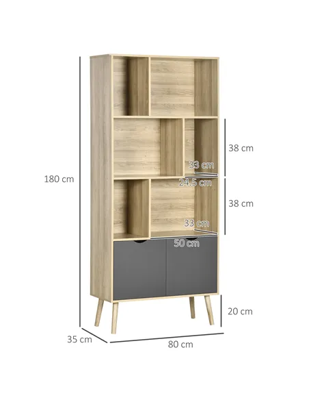 HOMCOM Modern Bookcase with Bottom Cabinet and 6 Open Shelves, Freestanding Bookshelf for Study Living Room Home Office, Natural