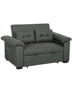 HOMCOM Pull Out Sofa Bed, Fabric 2 Seater Click Clack Sofa Bed Settee with 2 Pocket Springs, Convertible Sofa Couch with Pillows