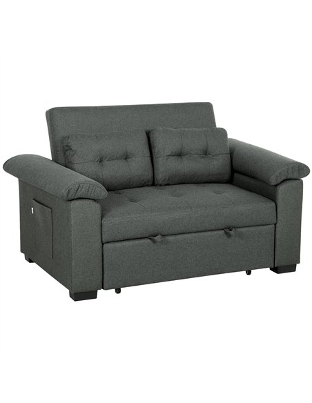 HOMCOM Pull Out Sofa Bed, Fabric 2 Seater Click Clack Sofa Bed Settee with 2 Pocket Springs, Convertible Sofa Couch with Pillows