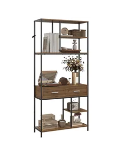 HOMCOM Seven-Shelf Industrial Display Shelf, with Drawers - Brown/Black