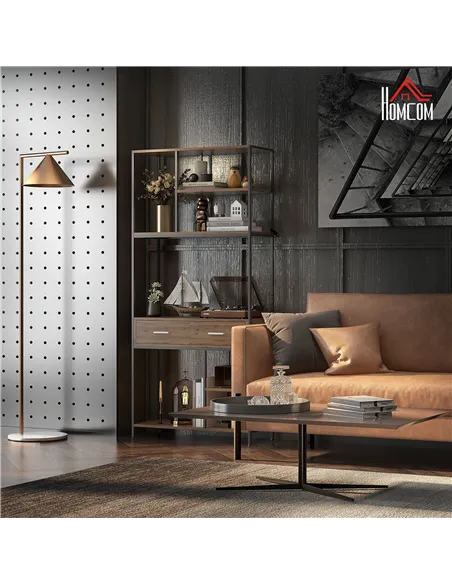 HOMCOM Seven-Shelf Industrial Display Shelf, with Drawers - Brown/Black