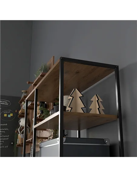 HOMCOM Seven-Shelf Industrial Display Shelf, with Drawers - Brown/Black