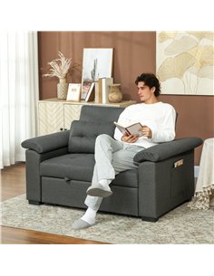HOMCOM Pull Out Sofa Bed, Fabric 2 Seater Click Clack Sofa Bed Settee with 2 Pocket Springs, Convertible Sofa Couch with Pillows 2