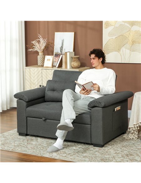 HOMCOM Pull Out Sofa Bed, Fabric 2 Seater Click Clack Sofa Bed Settee with 2 Pocket Springs, Convertible Sofa Couch with Pillows