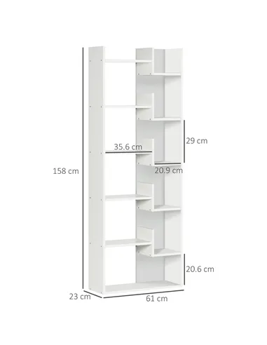 HOMCOM Modern Book Shelf with 11 Open Shelves, 6-Tier Bookcase, Freestanding Shelving Unit for Home Office and Study, White