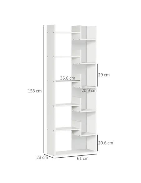 HOMCOM Modern Book Shelf with 11 Open Shelves, 6-Tier Bookcase, Freestanding Shelving Unit for Home Office and Study, White