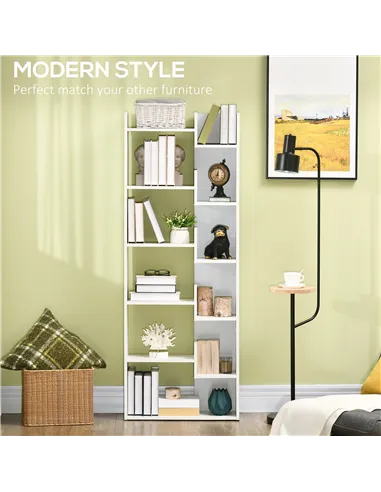 HOMCOM Modern Book Shelf with 11 Open Shelves, 6-Tier Bookcase, Freestanding Shelving Unit for Home Office and Study, White
