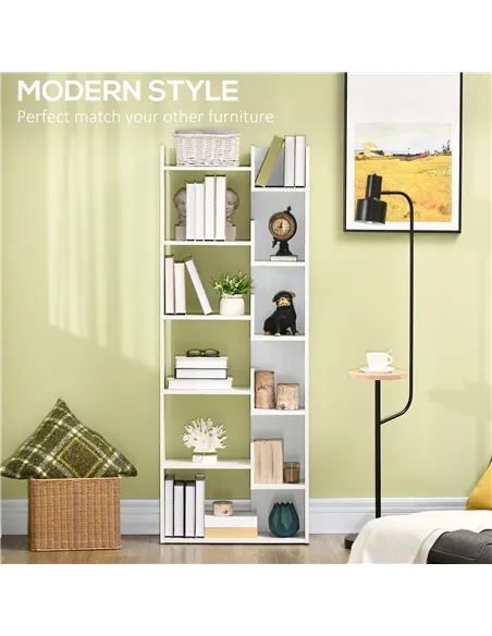 HOMCOM Modern Book Shelf with 11 Open Shelves, 6-Tier Bookcase, Freestanding Shelving Unit for Home Office and Study, White