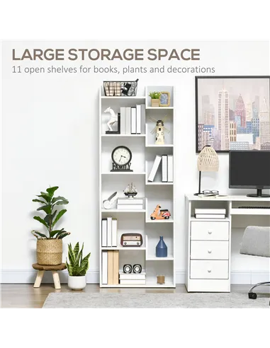 HOMCOM Modern Book Shelf with 11 Open Shelves, 6-Tier Bookcase, Freestanding Shelving Unit for Home Office and Study, White