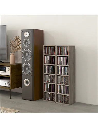 HOMCOM Set of Two 102 CD Storage Units - Dark Wood-Effect