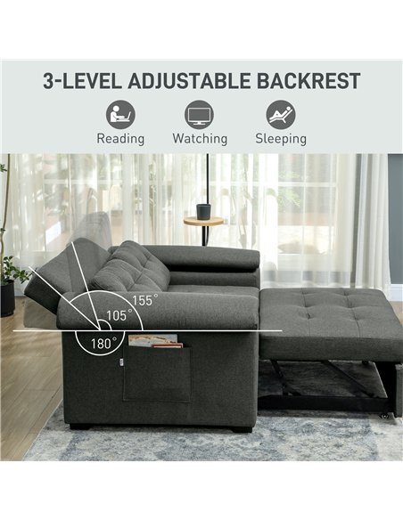 HOMCOM Pull Out Sofa Bed, Fabric 2 Seater Click Clack Sofa Bed Settee with 2 Pocket Springs, Convertible Sofa Couch with Pillows