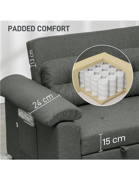 HOMCOM Pull Out Sofa Bed, Fabric 2 Seater Click Clack Sofa Bed Settee with 2 Pocket Springs, Convertible Sofa Couch with Pillows