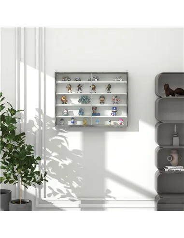 HOMCOM 5-Tier Wall Display Shelf Unit Cabinet w/ 4 Adjustable Shelves Glass Doors Home Office Ornaments 60x80cm Grey Wood Grain