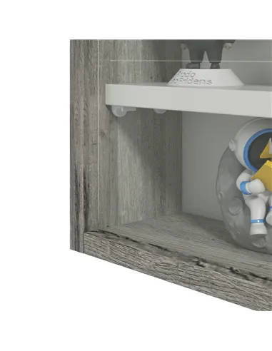 HOMCOM 5-Tier Wall Display Shelf Unit Cabinet w/ 4 Adjustable Shelves Glass Doors Home Office Ornaments 60x80cm Grey Wood Grain