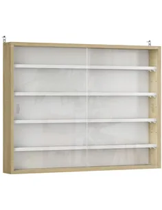 HOMCOM 5-Tier Wall Display Shelf Unit Cabinet w/ 4 Adjustable Shelves Glass Doors Home Office Ornaments 60x80cm Natural