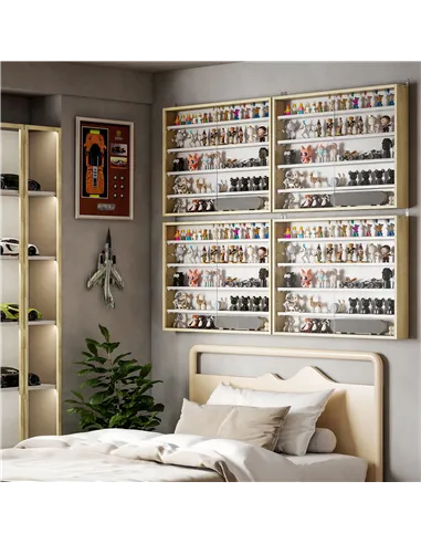 HOMCOM 5-Tier Wall Display Shelf Unit Cabinet w/ 4 Adjustable Shelves Glass Doors Home Office Ornaments 60x80cm Natural