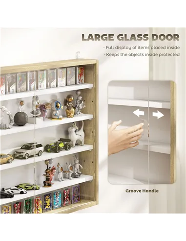 HOMCOM 5-Tier Wall Display Shelf Unit Cabinet w/ 4 Adjustable Shelves Glass Doors Home Office Ornaments 60x80cm Natural